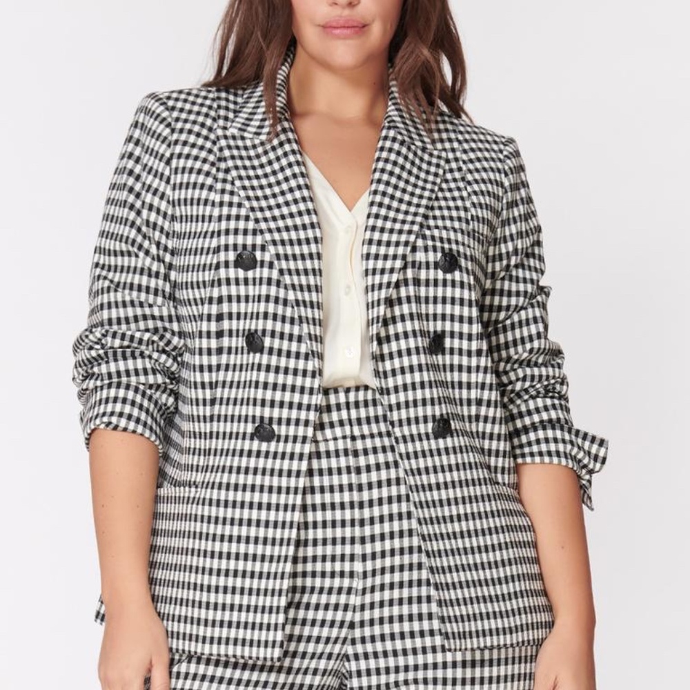 Veronica Beard Black & White Gingham Double-Breasted Blazer